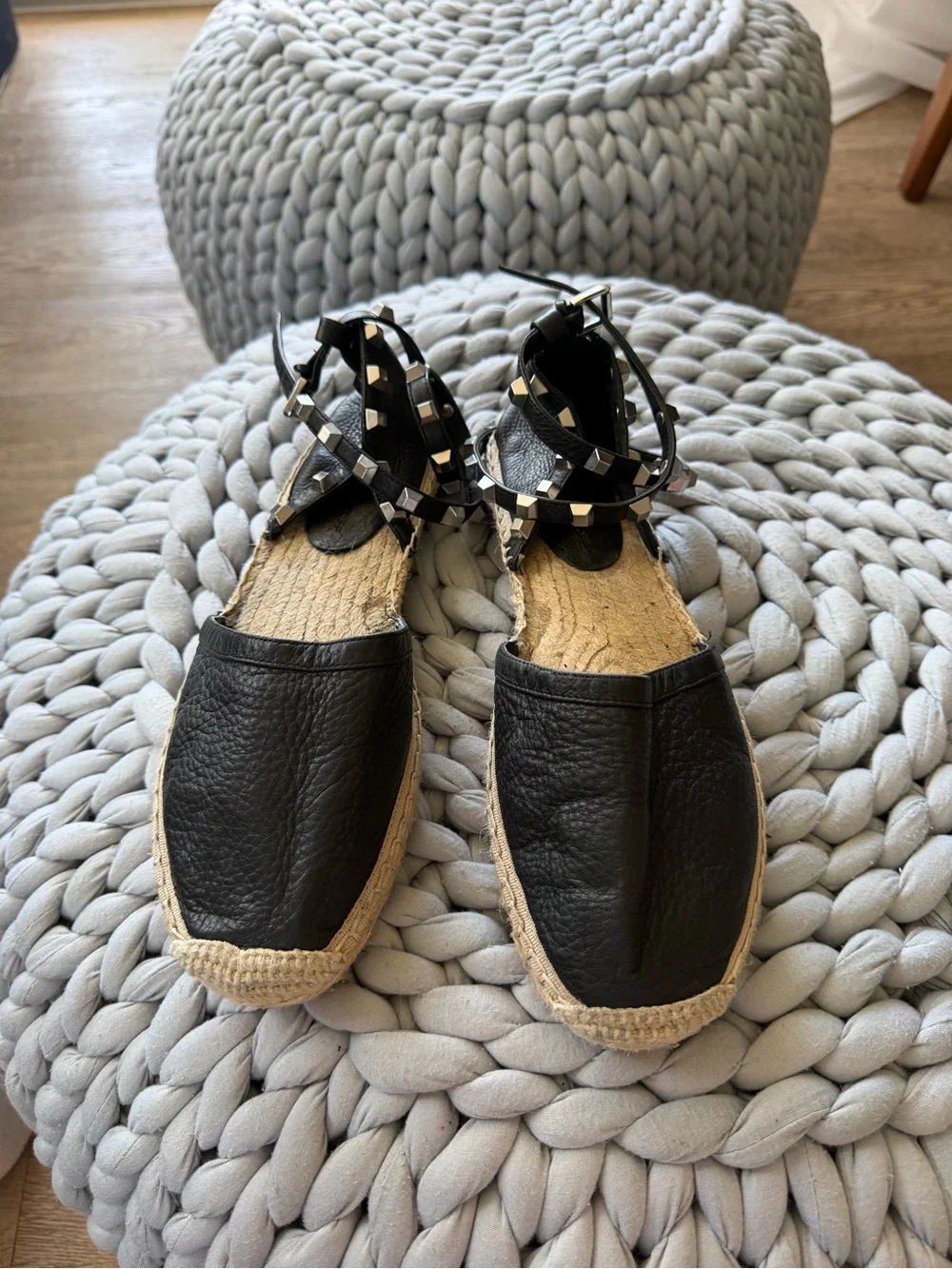 Rebecca Minkoff Black Studded Ankle-Wrap Espadrilles